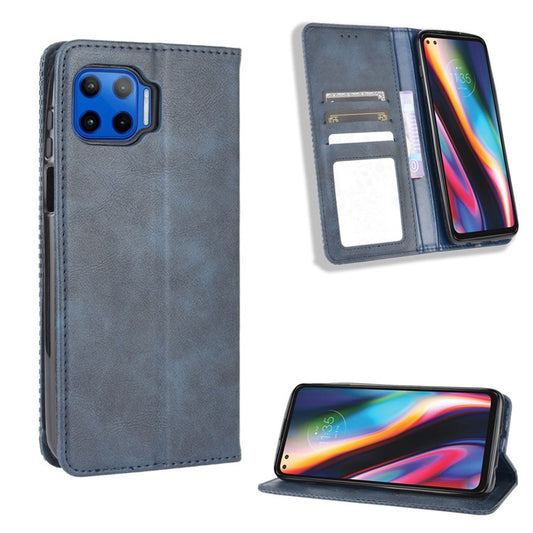 Vintage Style Leather Wallet Stand Case for Motorola Moto G 5G Plus - Blue