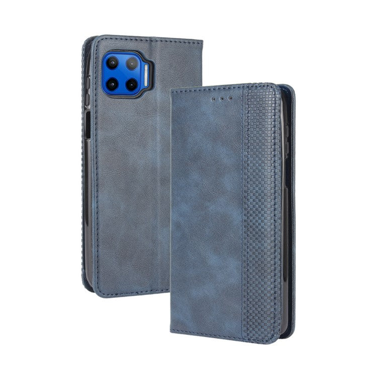 Vintage Style Leather Wallet Stand Case for Motorola Moto G 5G Plus - Blue