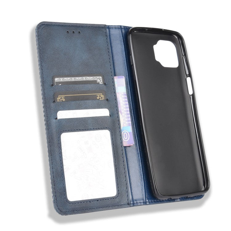 Vintage Style Leather Wallet Stand Case for Motorola Moto G 5G Plus - Blue