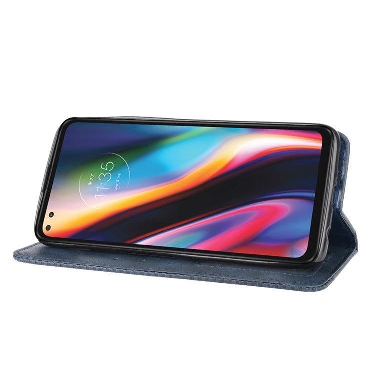 Vintage Style Leather Wallet Stand Case for Motorola Moto G 5G Plus - Blue