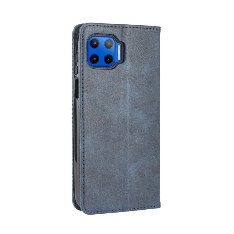 Vintage Style Leather Wallet Stand Case for Motorola Moto G 5G Plus - Blue