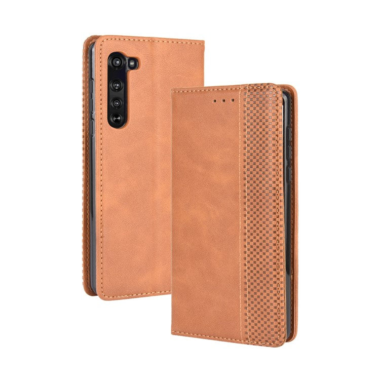 Vintage Style Leather Wallet Stand Case for Motorola Edge - Brown