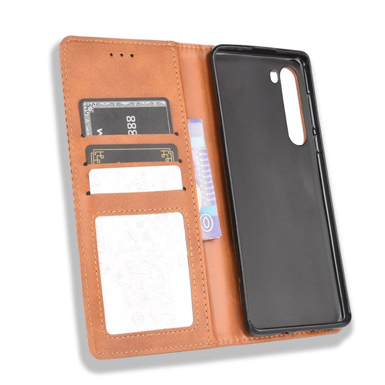 Vintage Style Leather Wallet Stand Case for Motorola Edge - Brown