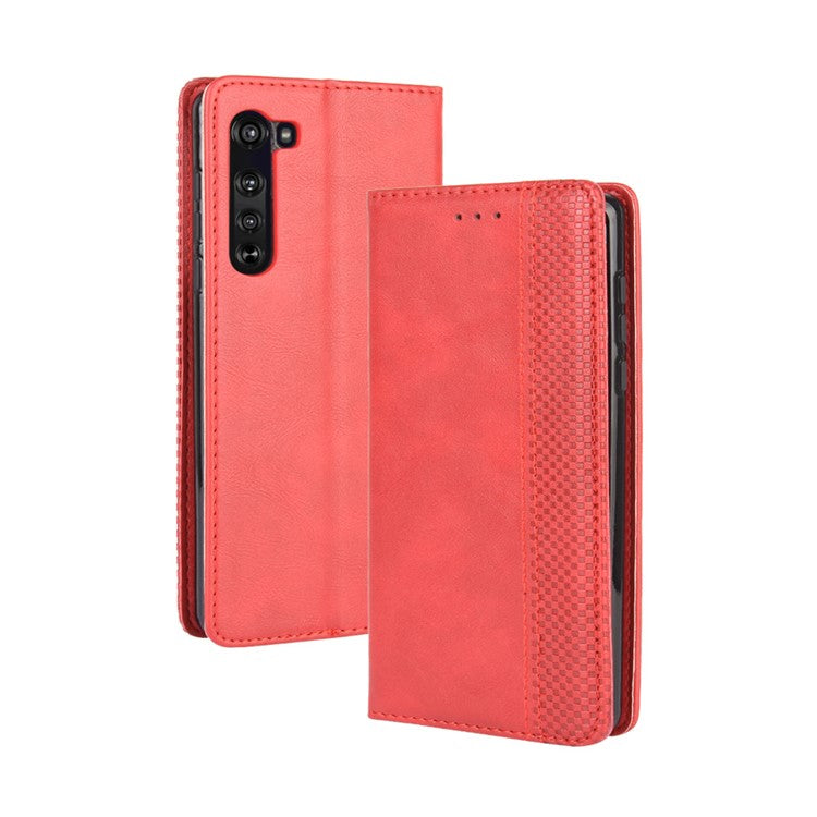 Vintage Style Leather Wallet Stand Case for Motorola Edge - Red