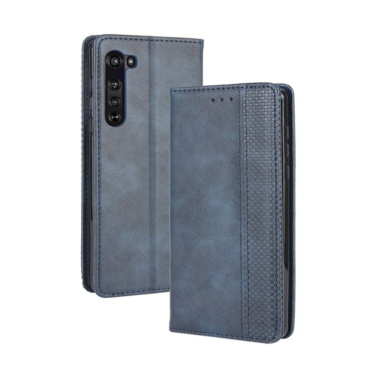 Vintage Style Leather Wallet Stand Case for Motorola Edge - Blue