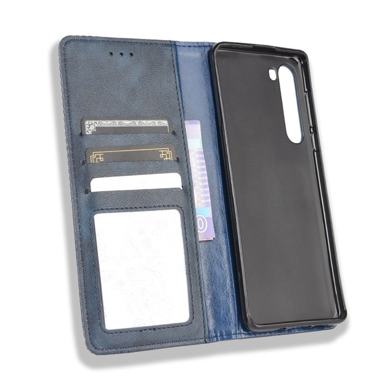 Vintage Style Leather Wallet Stand Case for Motorola Edge - Blue