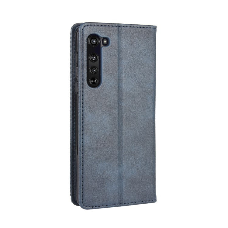 Vintage Style Leather Wallet Stand Case for Motorola Edge - Blue