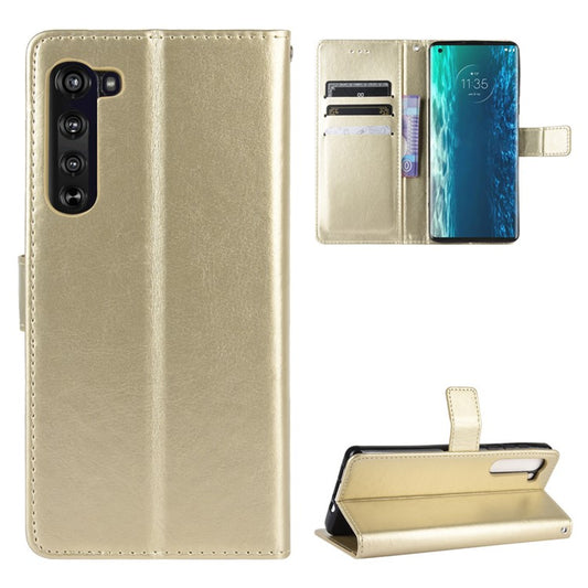 Crazy Horse PU Leather Wallet Stand Case for Motorola Edge - Gold