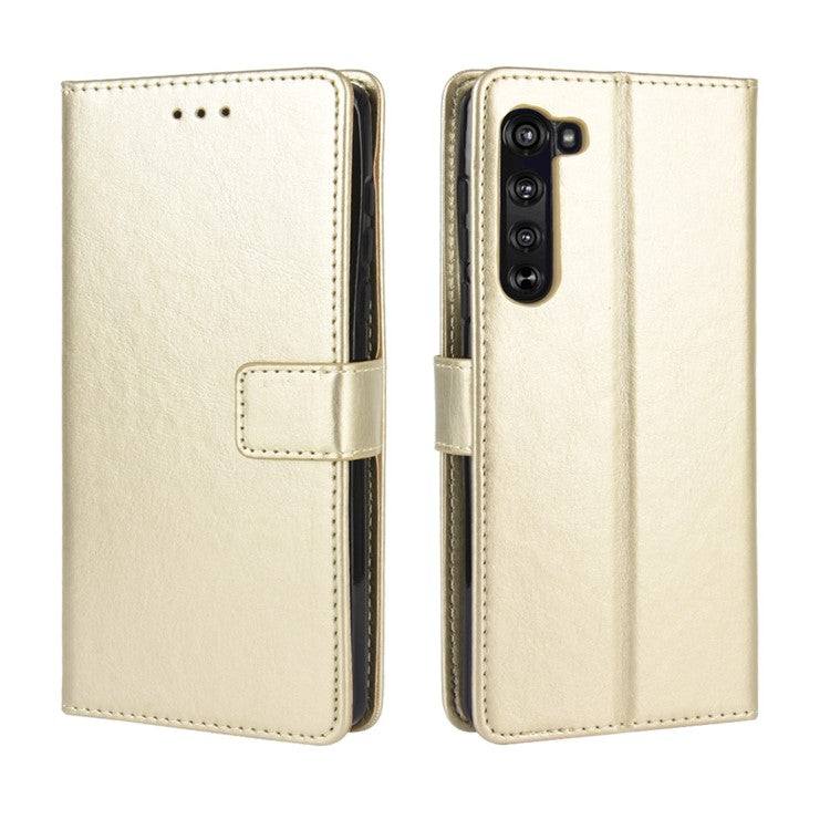 Crazy Horse PU Leather Wallet Stand Case for Motorola Edge - Gold