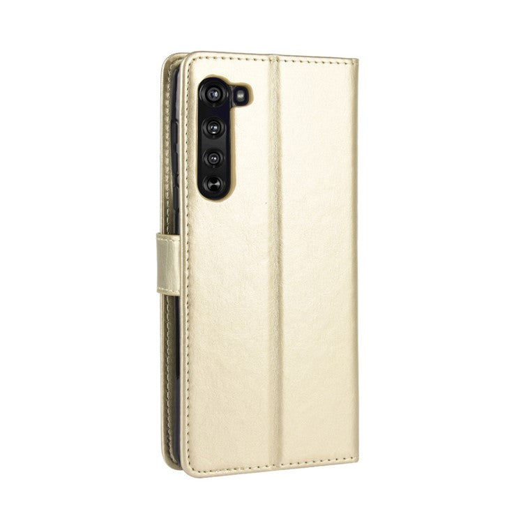 Crazy Horse PU Leather Wallet Stand Case for Motorola Edge - Gold