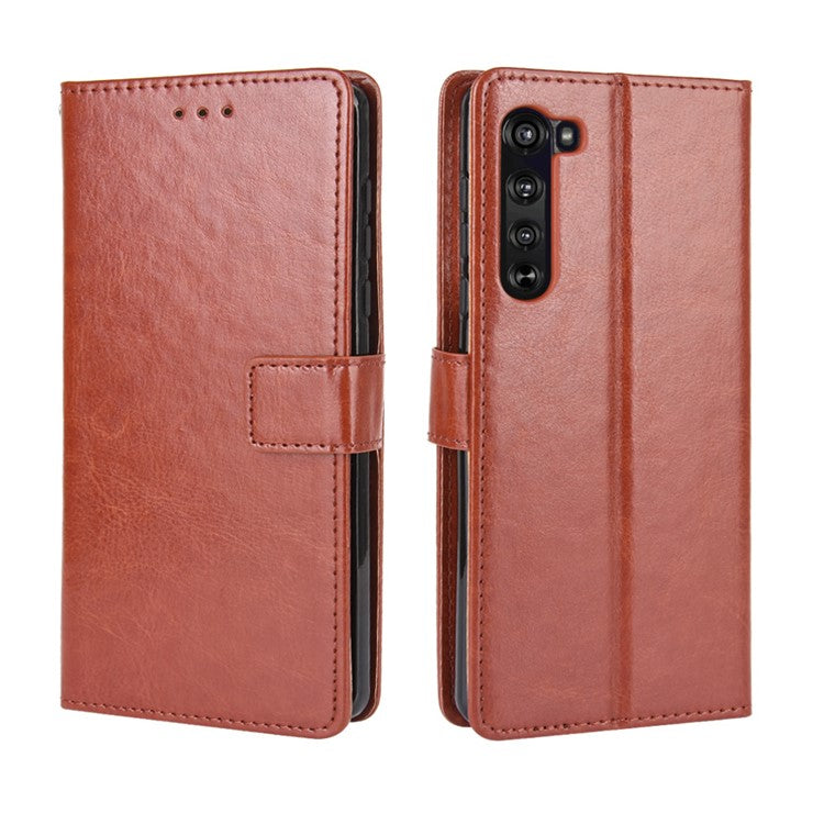 Crazy Horse PU Leather Wallet Stand Case for Motorola Edge - Brown