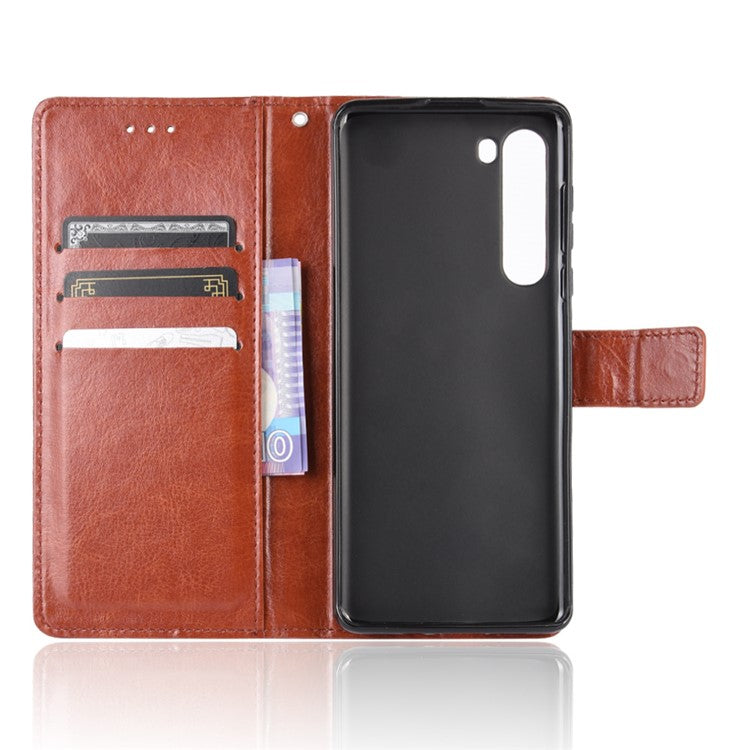 Crazy Horse PU Leather Wallet Stand Case for Motorola Edge - Brown