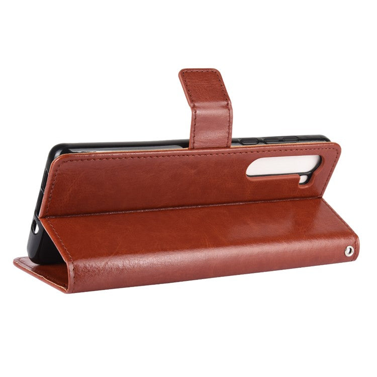 Crazy Horse PU Leather Wallet Stand Case for Motorola Edge - Brown