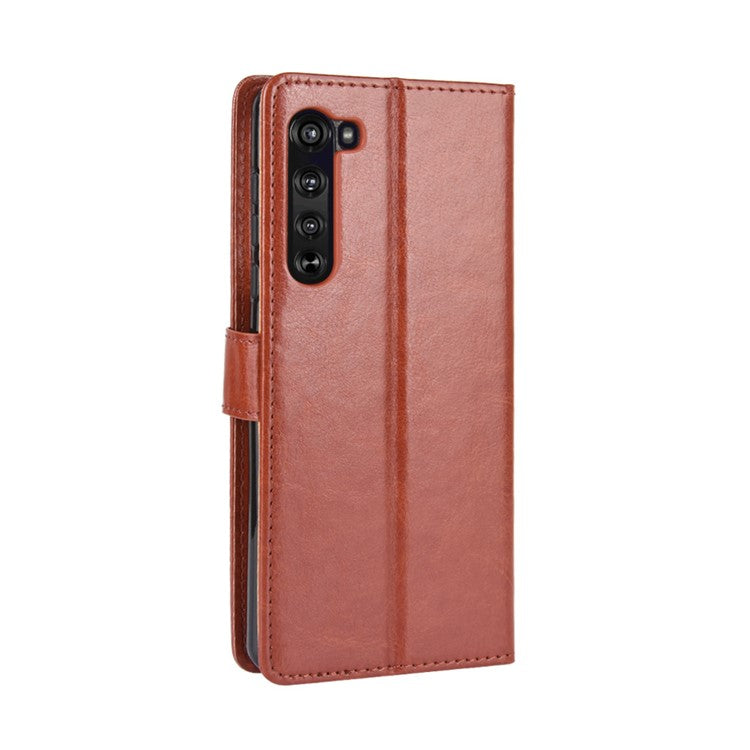 Crazy Horse PU Leather Wallet Stand Case for Motorola Edge - Brown