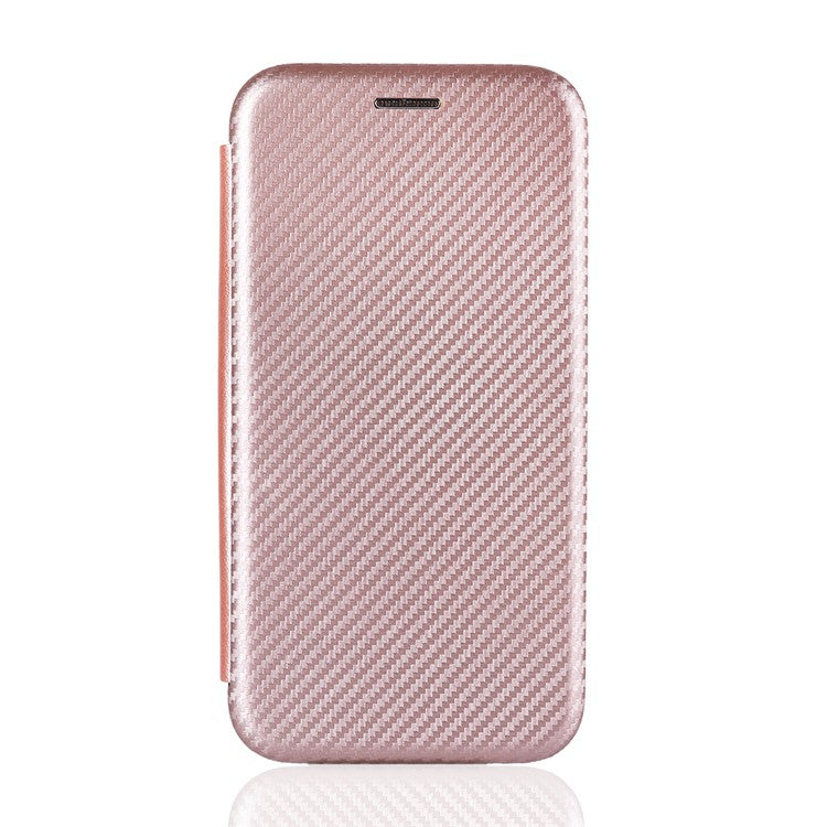 Auto-absorbed Carbon Fiber Texture Stand Leather Case for Motorola Moto G 5G Plus - Pink