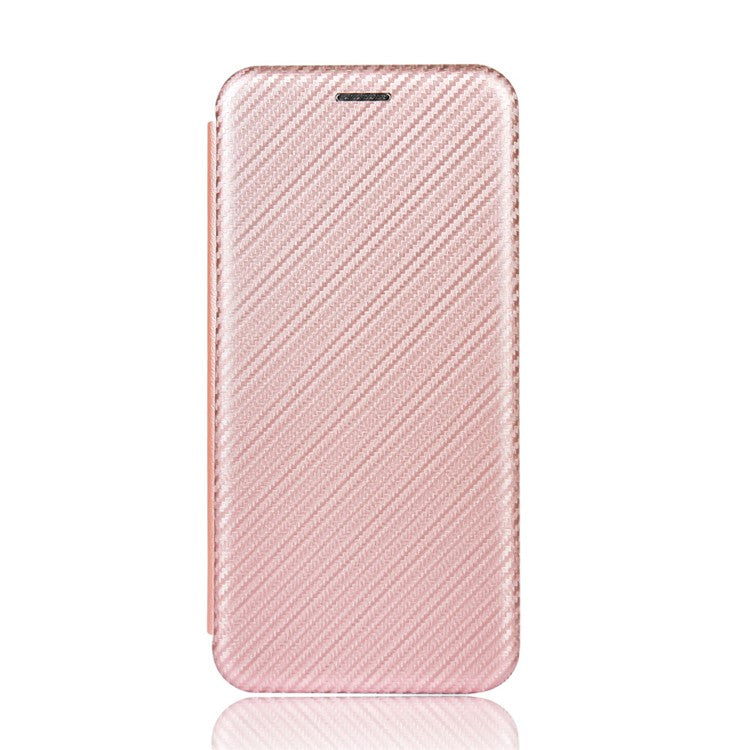 Auto-absorbed Carbon Fiber Texture Stand Leather Case for Motorola Moto G 5G Plus - Pink