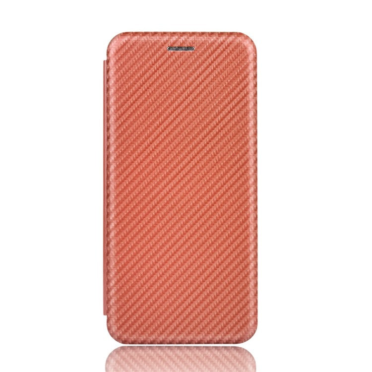 Auto-absorbed Carbon Fiber Texture Stand Leather Case for Motorola Moto G 5G Plus - Brown