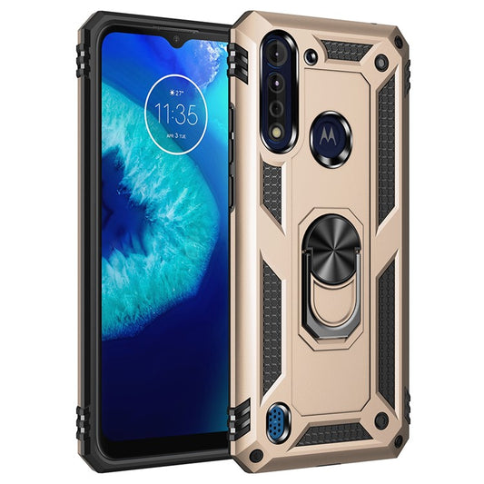 360° Rotatable Ring Kickstand Armor PC+TPU Combo Case for Motorola Moto G8 Power Lite - Gold