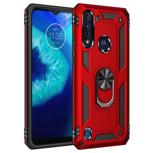 360° Rotatable Ring Kickstand Armor PC+TPU Combo Case for Motorola Moto G8 Power Lite - Red