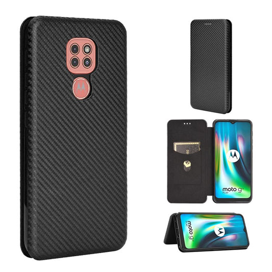 Carbon Fiber Skin Auto-absorbed Leather Cover for Motorola Moto G9 (India)/Moto G9 Play - Black