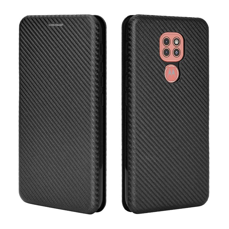 Carbon Fiber Skin Auto-absorbed Leather Cover for Motorola Moto G9 (India)/Moto G9 Play - Black