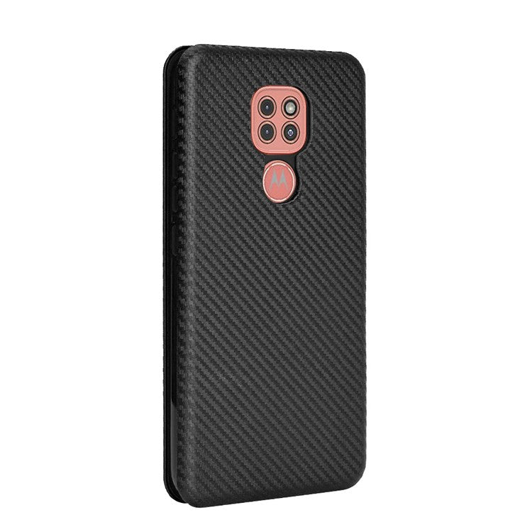 Carbon Fiber Skin Auto-absorbed Leather Cover for Motorola Moto G9 (India)/Moto G9 Play - Black