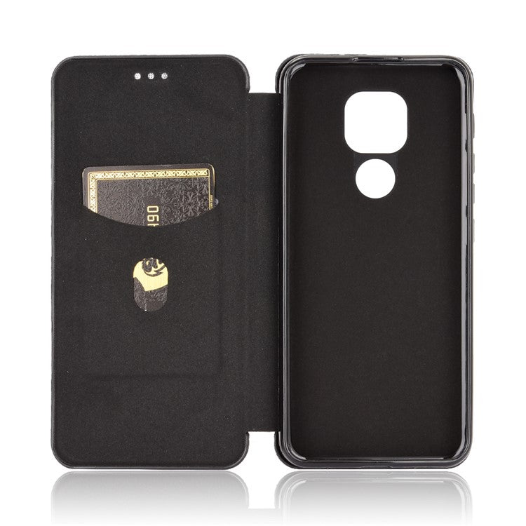 Carbon Fiber Skin Auto-absorbed Leather Cover for Motorola Moto G9 (India)/Moto G9 Play - Black
