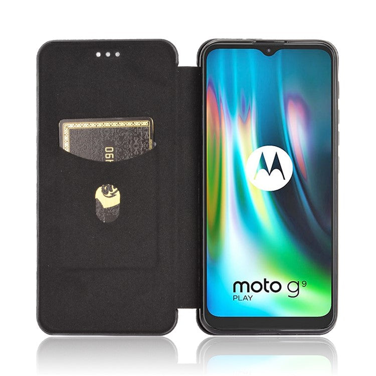 Carbon Fiber Skin Auto-absorbed Leather Cover for Motorola Moto G9 (India)/Moto G9 Play - Black