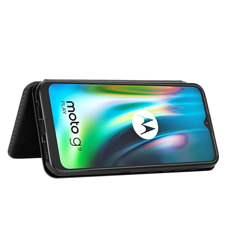 Carbon Fiber Skin Auto-absorbed Leather Cover for Motorola Moto G9 (India)/Moto G9 Play - Black