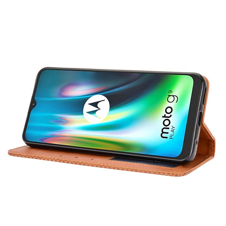 Auto-absorbed Retro PU Leather Shell Wallet Phone Cover for Motorola Moto E7 Plus - Brown
