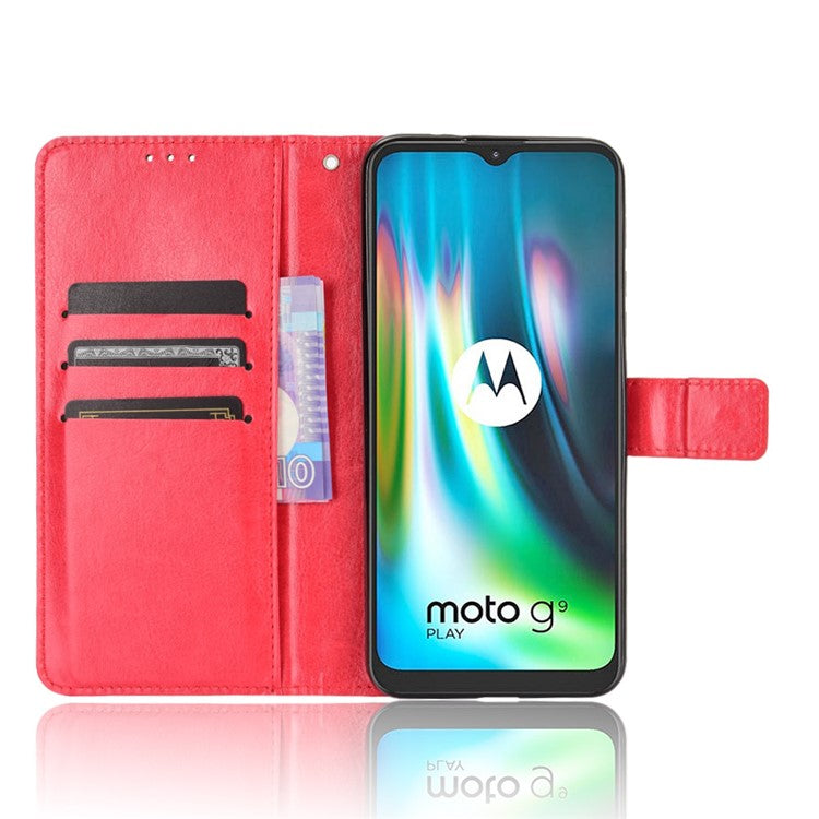 Crazy Horse Leather Shell with Wallet Stand Phone Case for Motorola Moto E7 Plus - Red