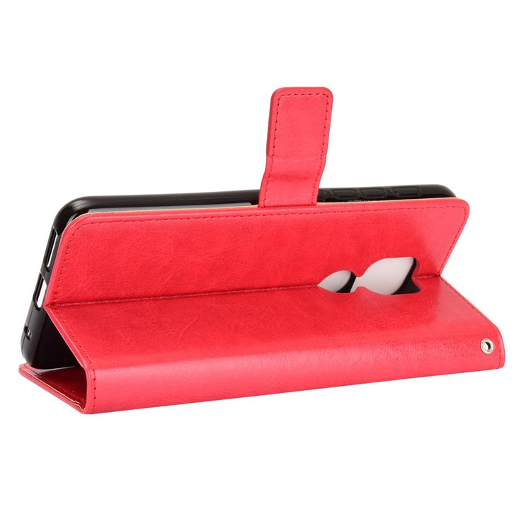 Crazy Horse Leather Shell with Wallet Stand Phone Case for Motorola Moto E7 Plus - Red