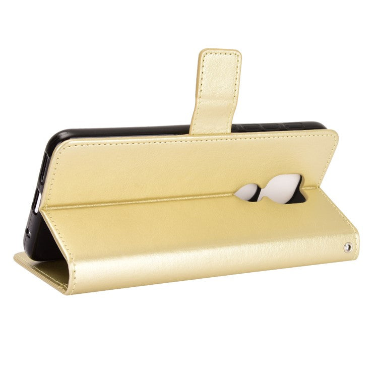 Crazy Horse Leather Shell with Wallet Stand Phone Case for Motorola Moto E7 Plus - Gold