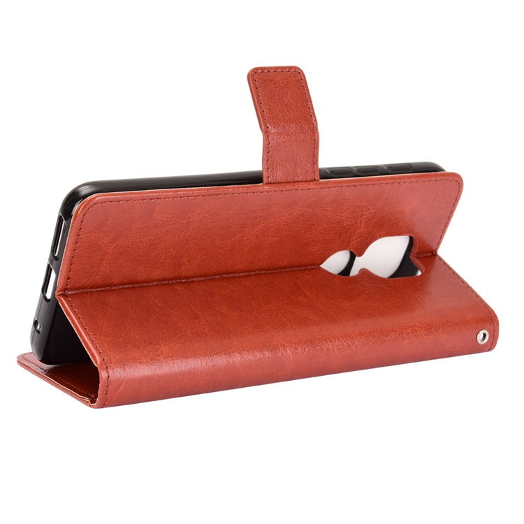 Crazy Horse Leather Shell with Wallet Stand Phone Case for Motorola Moto E7 Plus - Brown