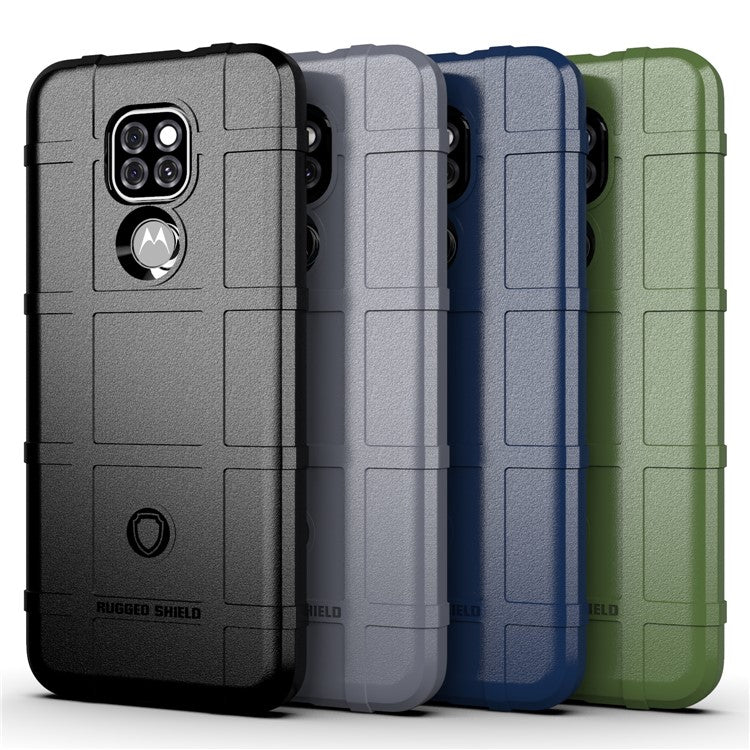 Shock-proof Rugged Square Grid Texture TPU Case for Motorola Moto G9 Play/G9 (India)/E7 plus - Black