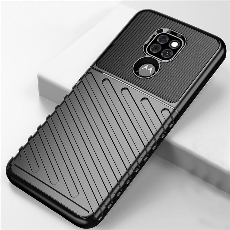 Thunder Series Twill Texture Soft TPU Phone Cover for Motorola Moto G9 Play/G9 (India)/E7 Plus - Black