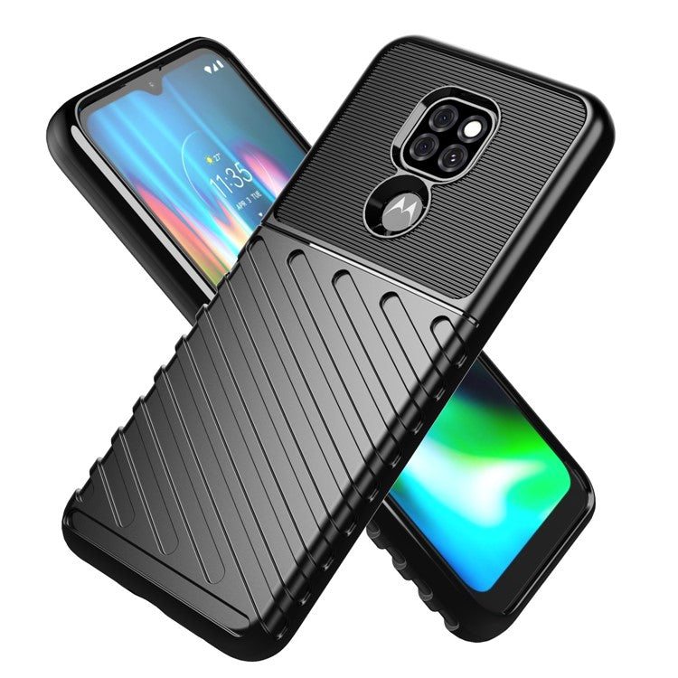 Thunder Series Twill Texture Soft TPU Phone Cover for Motorola Moto G9 Play/G9 (India)/E7 Plus - Black