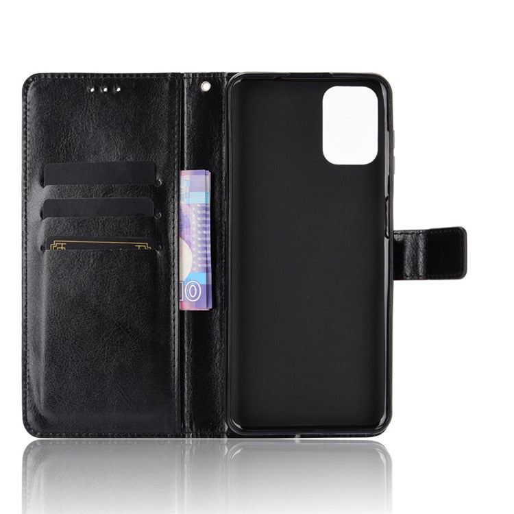 Crazy Horse Texture Leather Stand Phone Cover Case with Wallet for Motorola Moto G9 Plus - Black