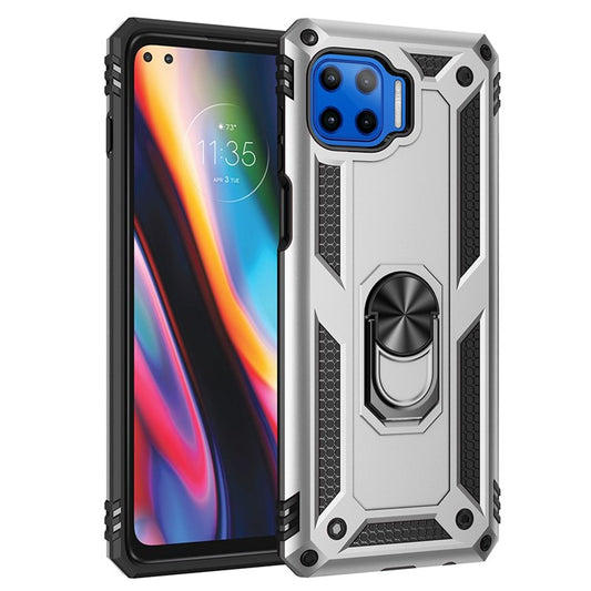 Shockproof PC + TPU Combo Phone Cover with Ring Kickstand for Motorola Moto G 5G Plus - Silver