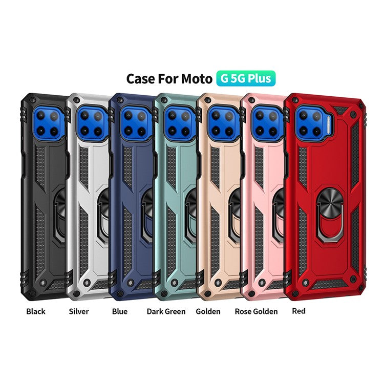 Shockproof PC + TPU Combo Phone Cover with Ring Kickstand for Motorola Moto G 5G Plus - Silver