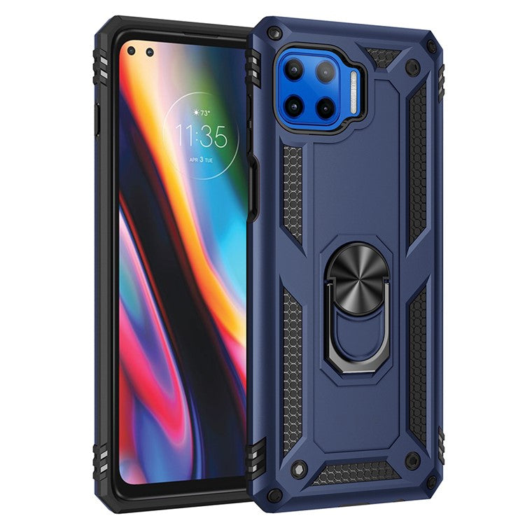 Shockproof PC + TPU Combo Phone Cover with Ring Kickstand for Motorola Moto G 5G Plus - Blue
