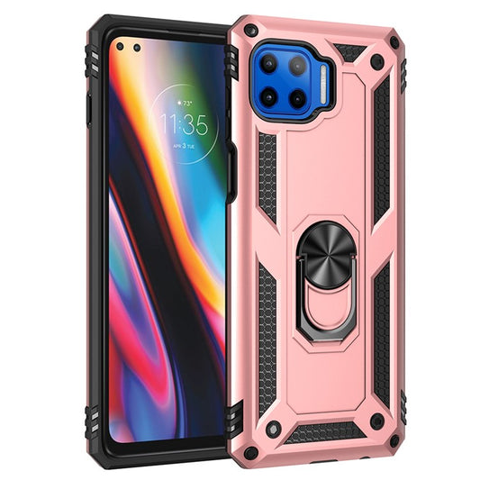 Shockproof PC + TPU Combo Phone Cover with Ring Kickstand for Motorola Moto G 5G Plus - Rose Gold