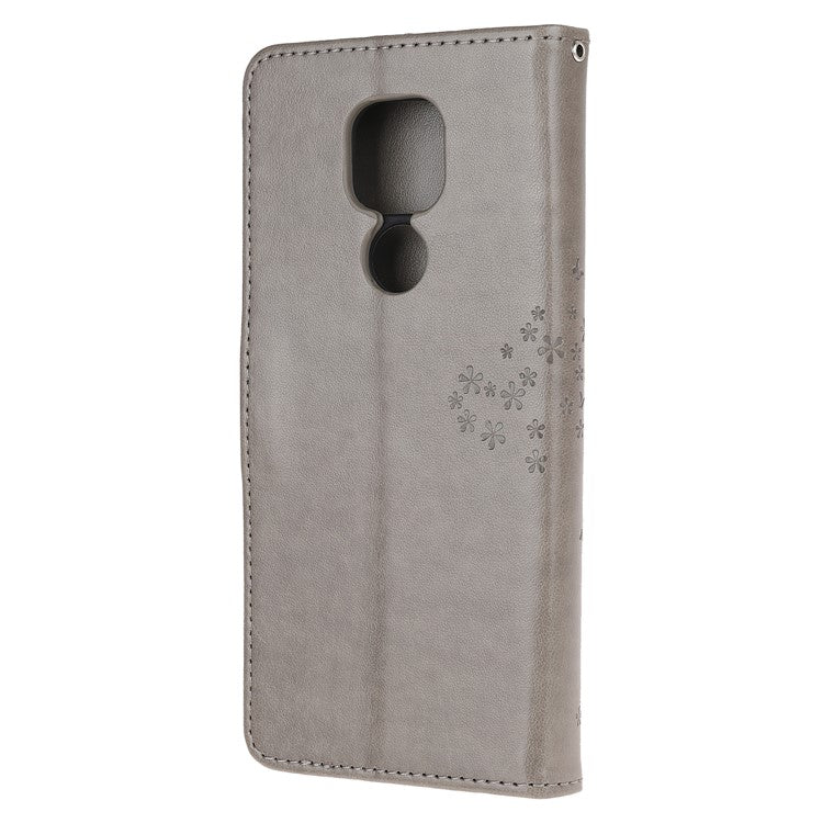 Stylish Imprint Tree and Owls Wallet Leather Phone Protector for Motorola Moto G9 Play / Moto E7 Plus - Grey