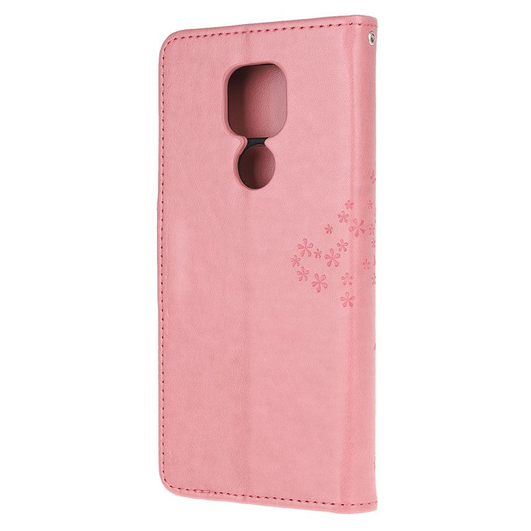 Stylish Imprint Tree and Owls Wallet Leather Phone Protector for Motorola Moto G9 Play / Moto E7 Plus - Pink