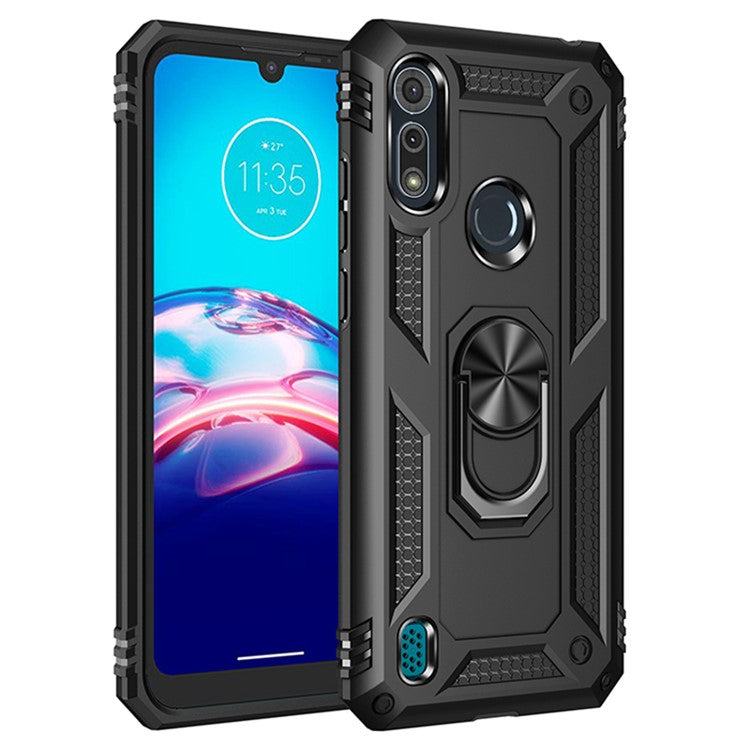 Shockproof Phone Protective Shell with 360 Degree Rotating Kickstand for Motorola Moto E6i / E6s (2020) - Black