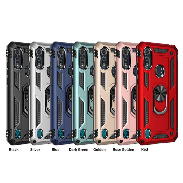 Shockproof Phone Protective Shell with 360 Degree Rotating Kickstand for Motorola Moto E6i / E6s (2020) - Black