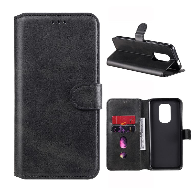Classic Wallet Stand Flip Leather Phone Case for Motorola Moto G9 Play / Motorola Moto E7 Plus - Black