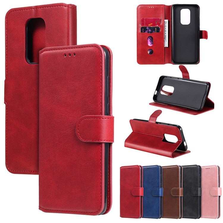 Classic Wallet Stand Flip Leather Phone Case for Motorola Moto G9 Play / Motorola Moto E7 Plus - Red