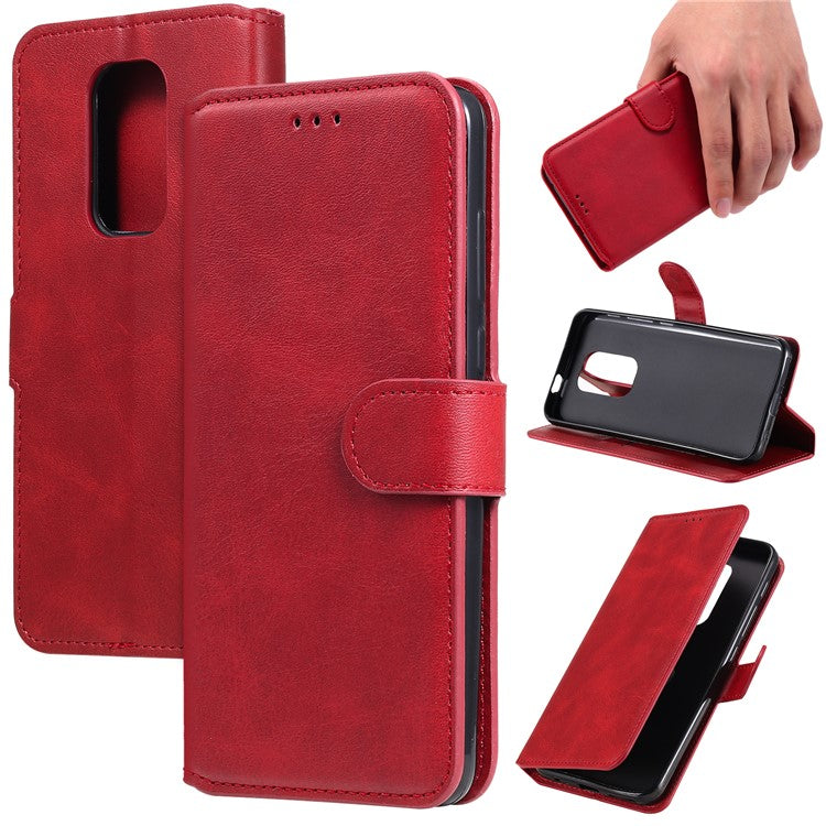 Classic Wallet Stand Flip Leather Phone Case for Motorola Moto G9 Play / Motorola Moto E7 Plus - Red