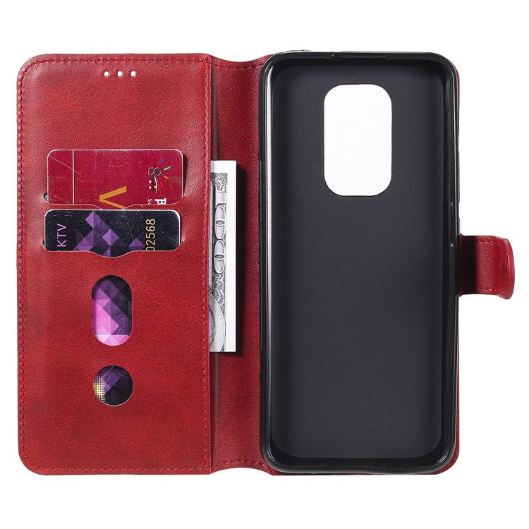 Classic Wallet Stand Flip Leather Phone Case for Motorola Moto G9 Play / Motorola Moto E7 Plus - Red